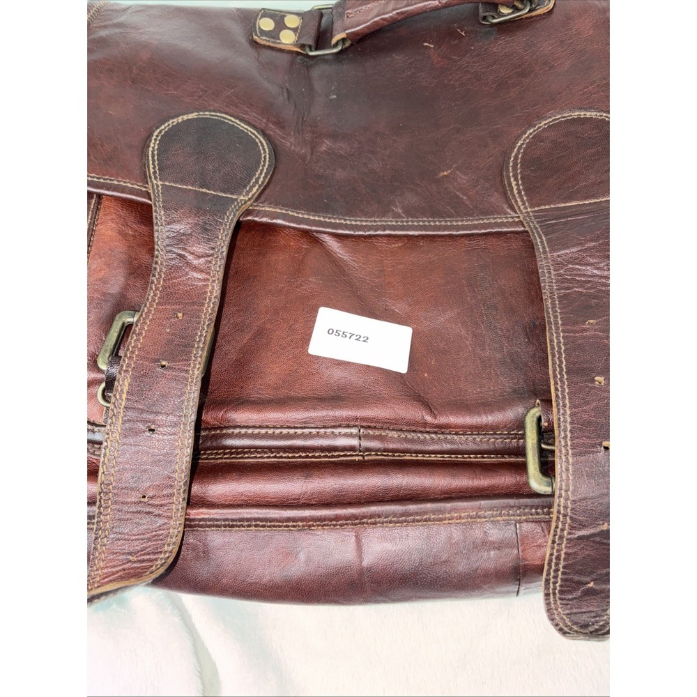 Vintage Leather Messenger Bag Satchel Distressed dual-buckle flap See Pics - Picture 9 of 9